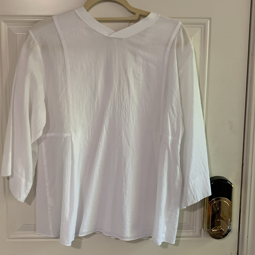 Vince White V Neck Blouse with Inset Panel front and back Sz S - Picture 5 of 7